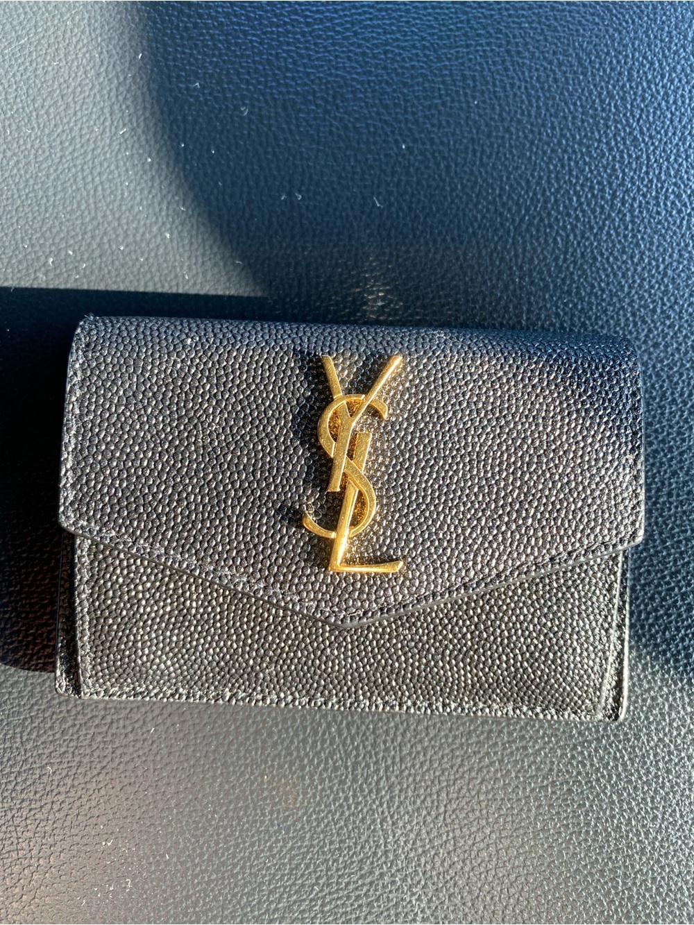 Saint Laurent Black Leather Card Holder with Gold YSL Emblem